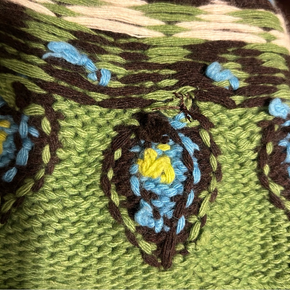 J. Crew Hand knit Fair Isle Crew Neck Sweater Angora Cashmere Wool Blend Green L - Picture 4 of 9